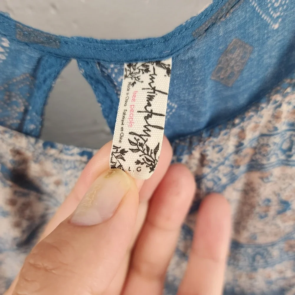 Intimately Free People Blue Printed Sleeveless Trapeze Mini Dress Boho Large